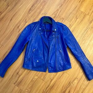 Stunning cobalt blue moto leather jacket by Theiry